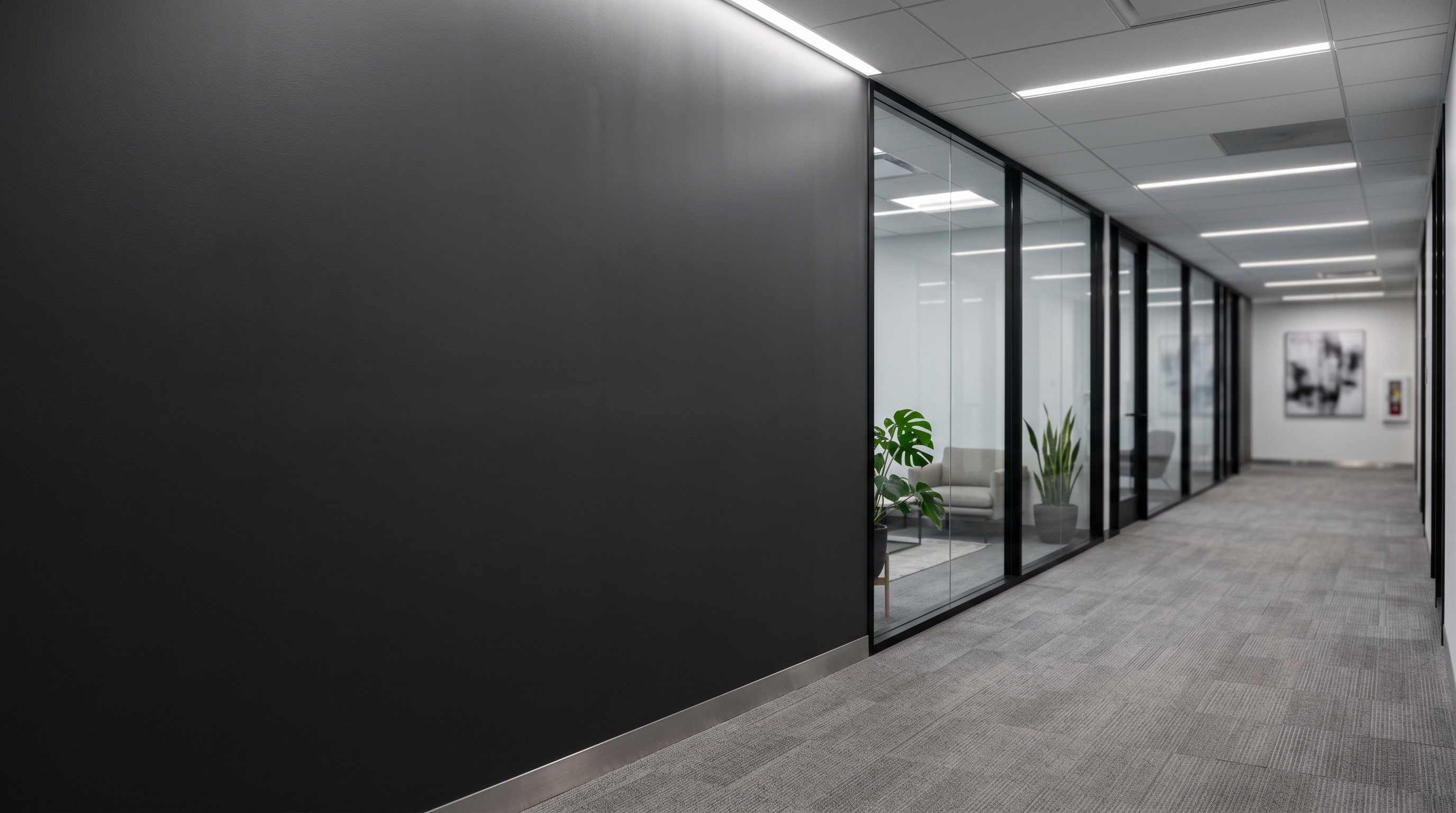 Glass Corporate Corridor office background, no logo