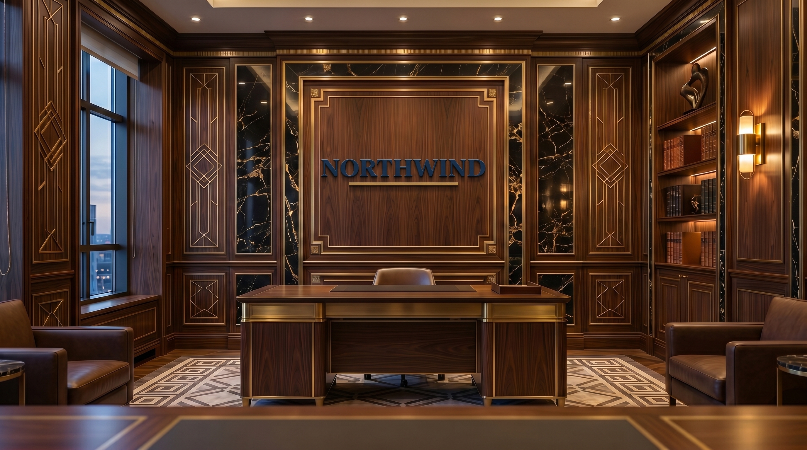 Art Deco Executive Suite with your logo rendered as signage