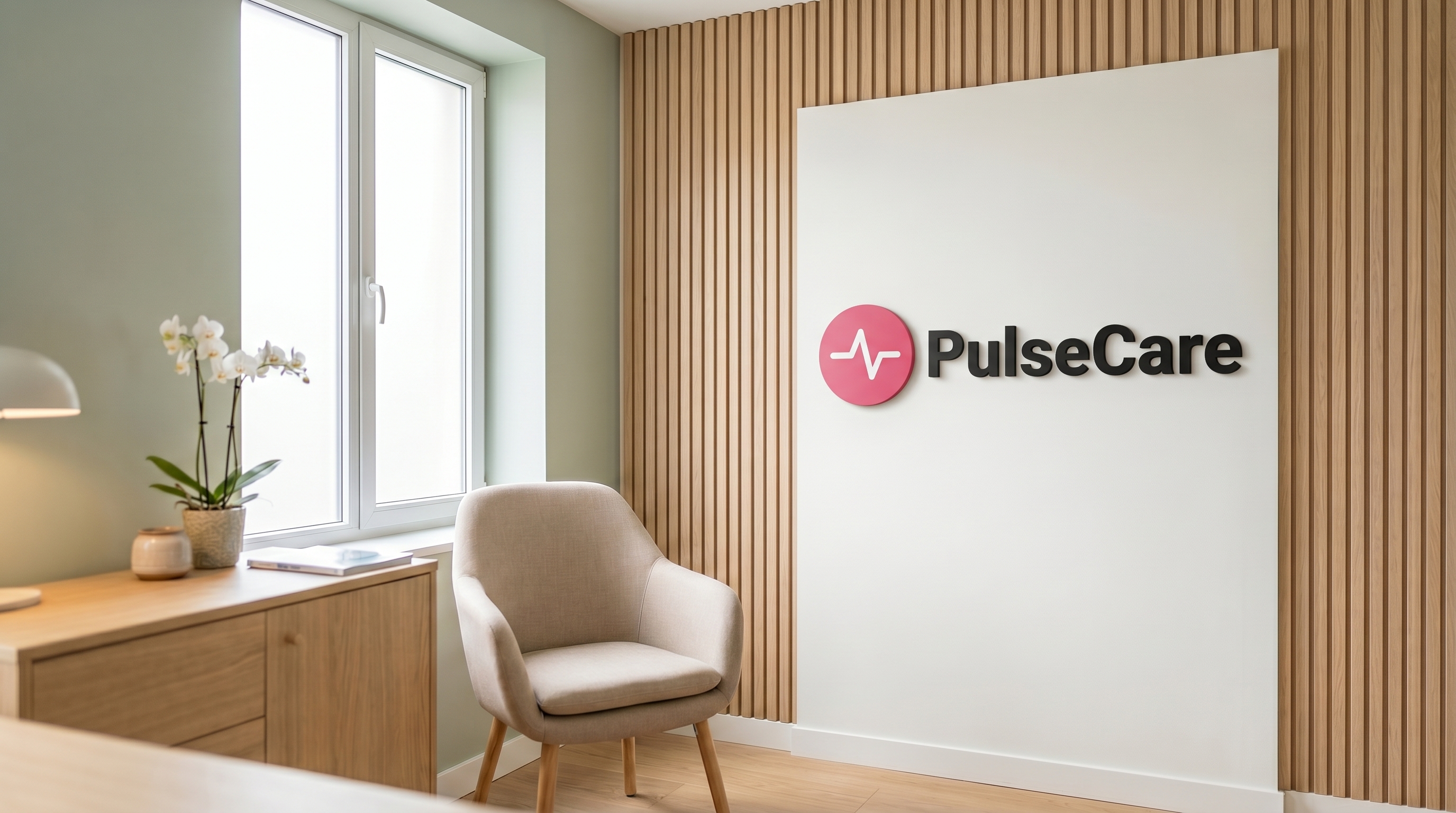 Modern Clinical Suite — blank, then with a sample logo integrated