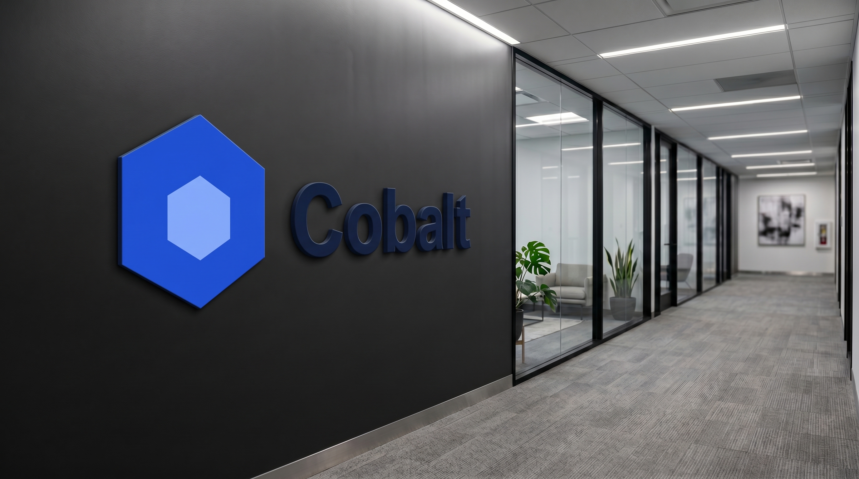 Glass Corporate Corridor with your logo rendered as signage