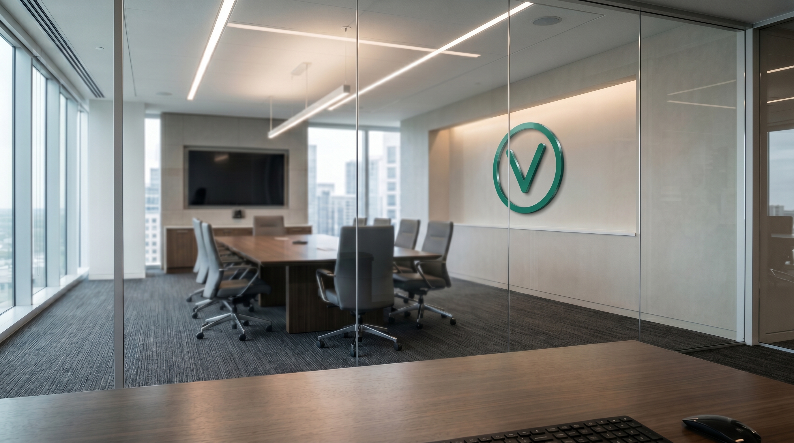 Glass Boardroom with your logo rendered as signage