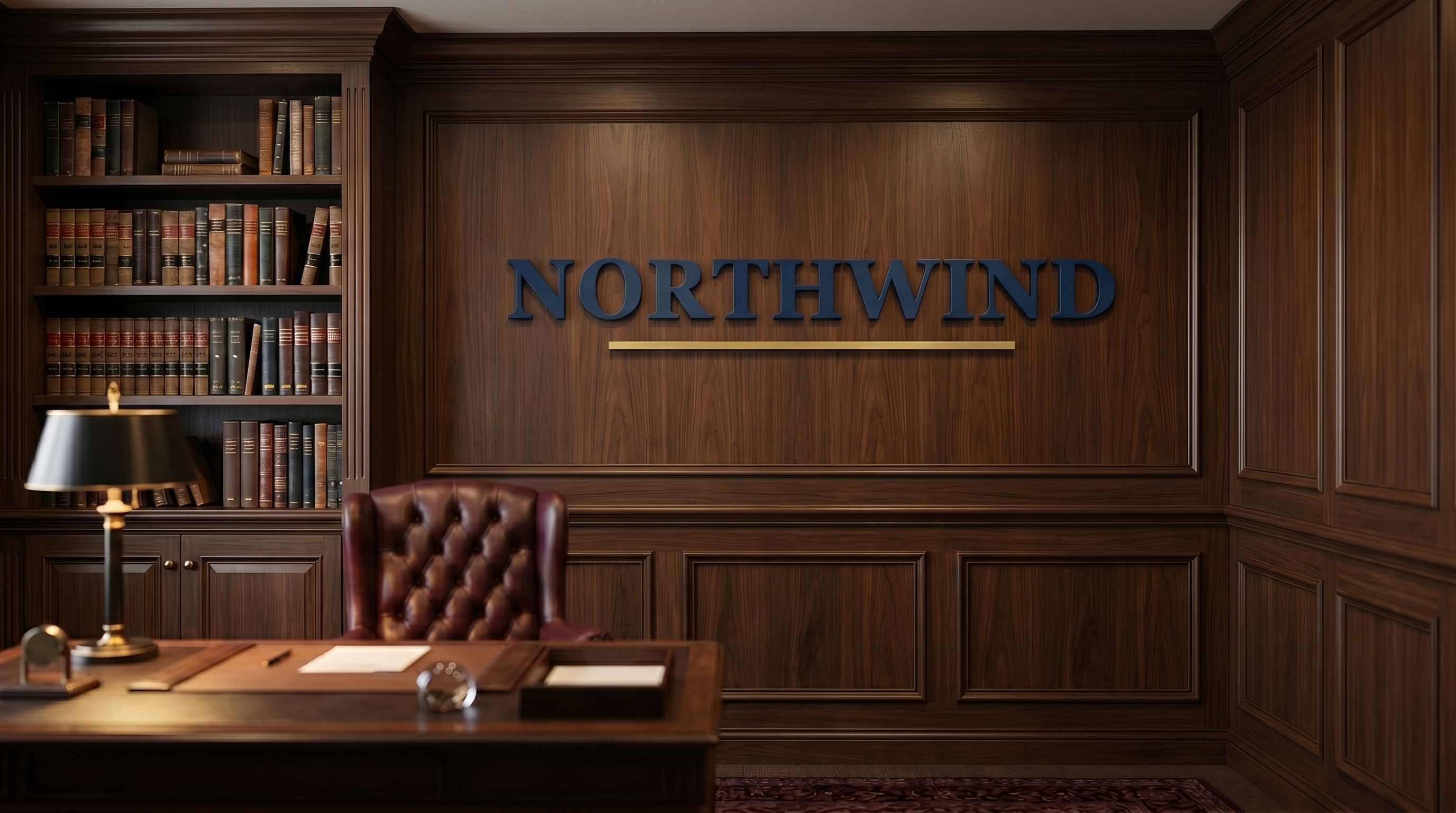 Law Firm Paneled Study with your logo rendered as signage