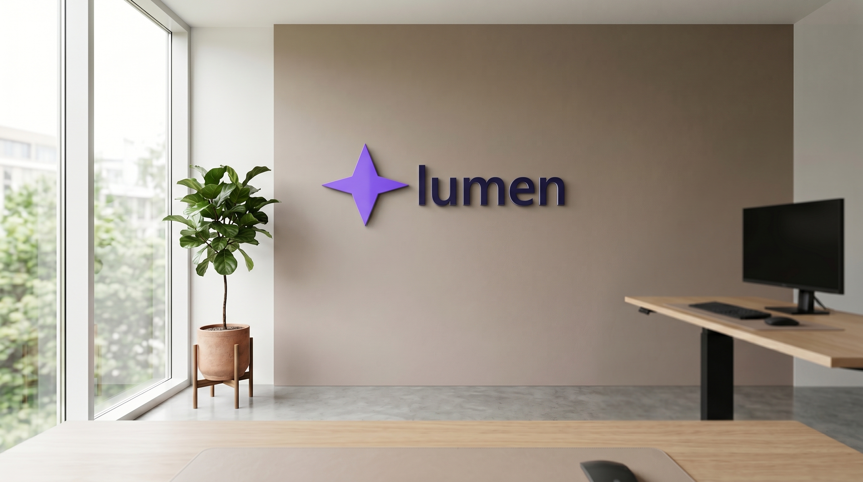 Minimalist Studio with your logo rendered as signage