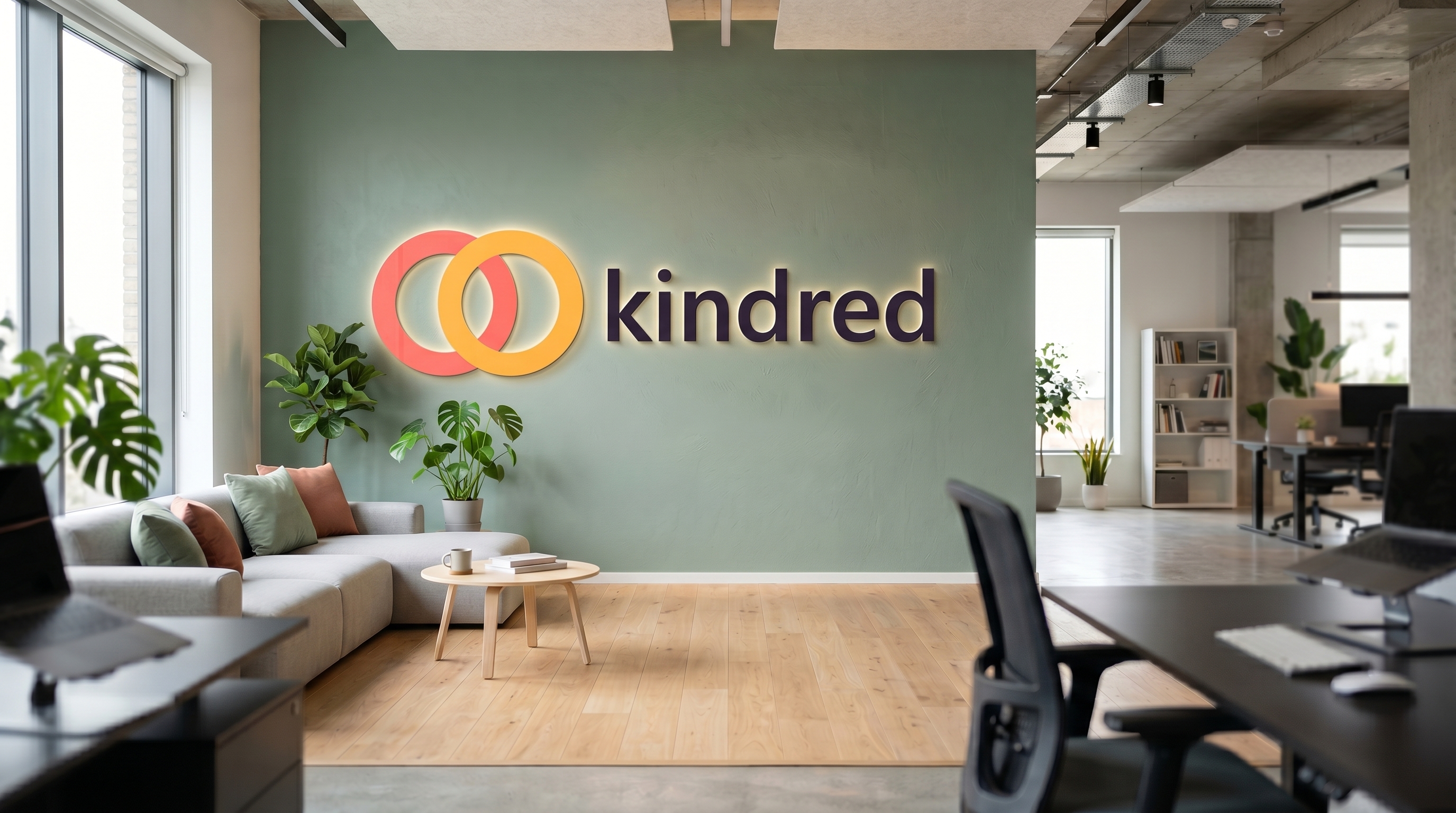 Open-Plan Startup HQ with your logo rendered as signage