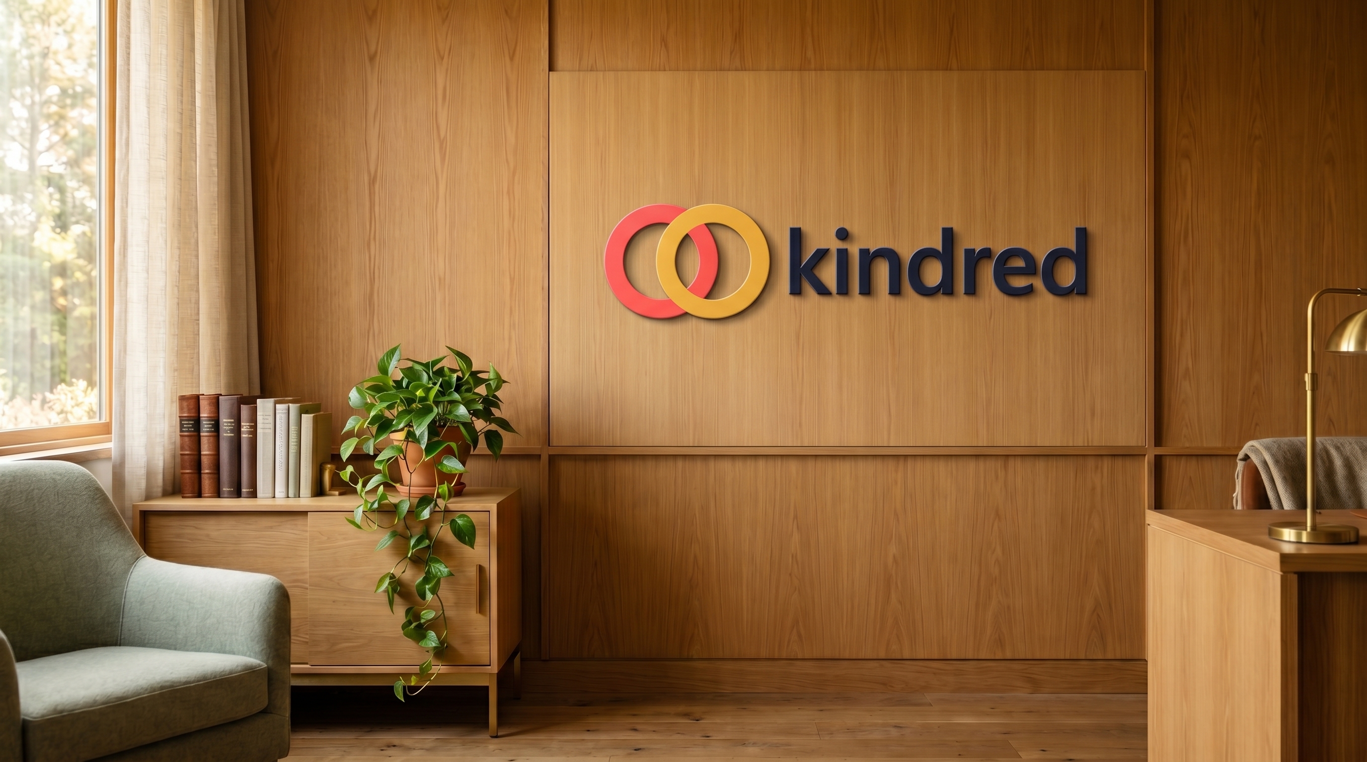 Warm Wood Home Office with your logo rendered as signage