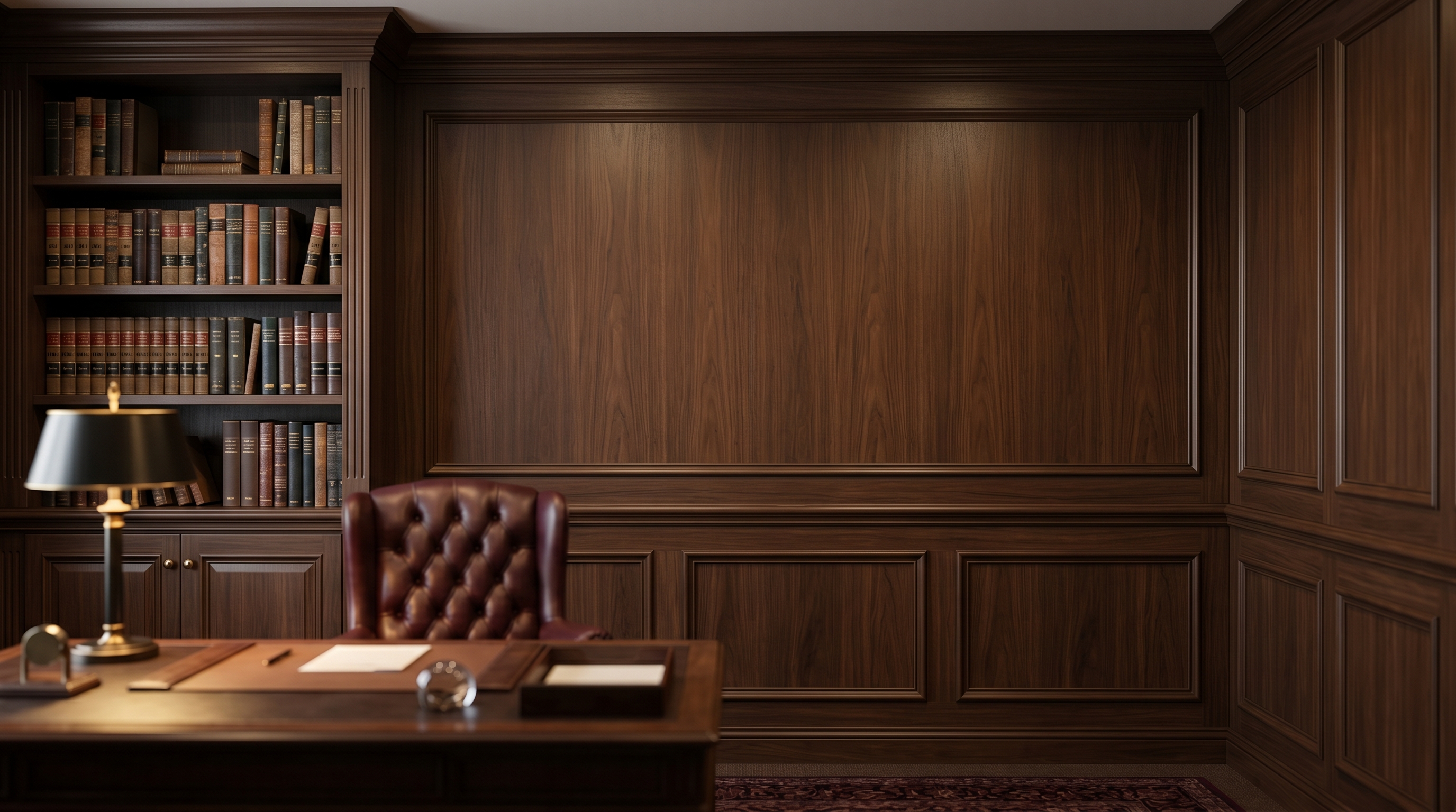 Law Firm Paneled Study office background, no logo