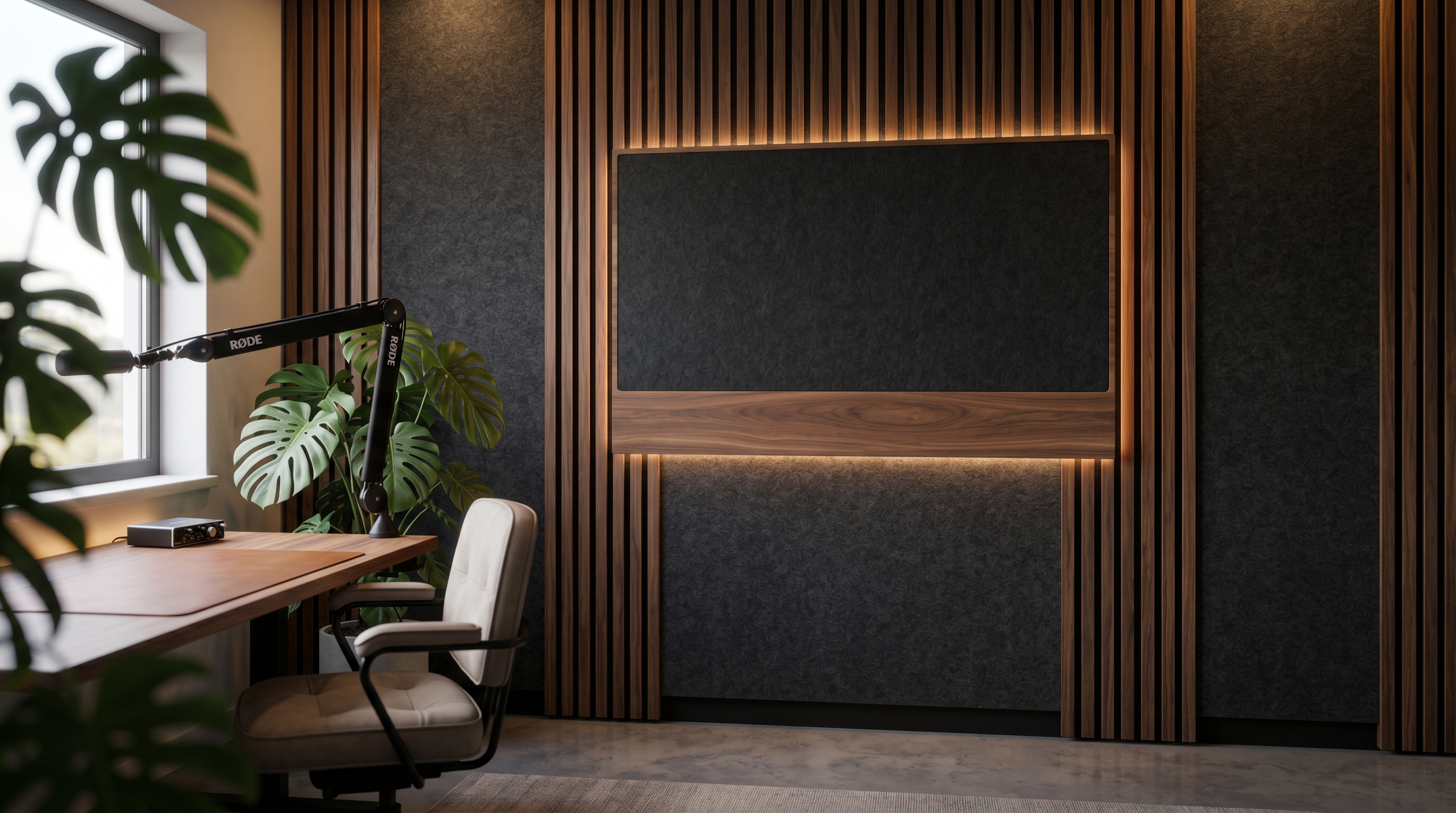 Branded Podcast Studio office background, no logo