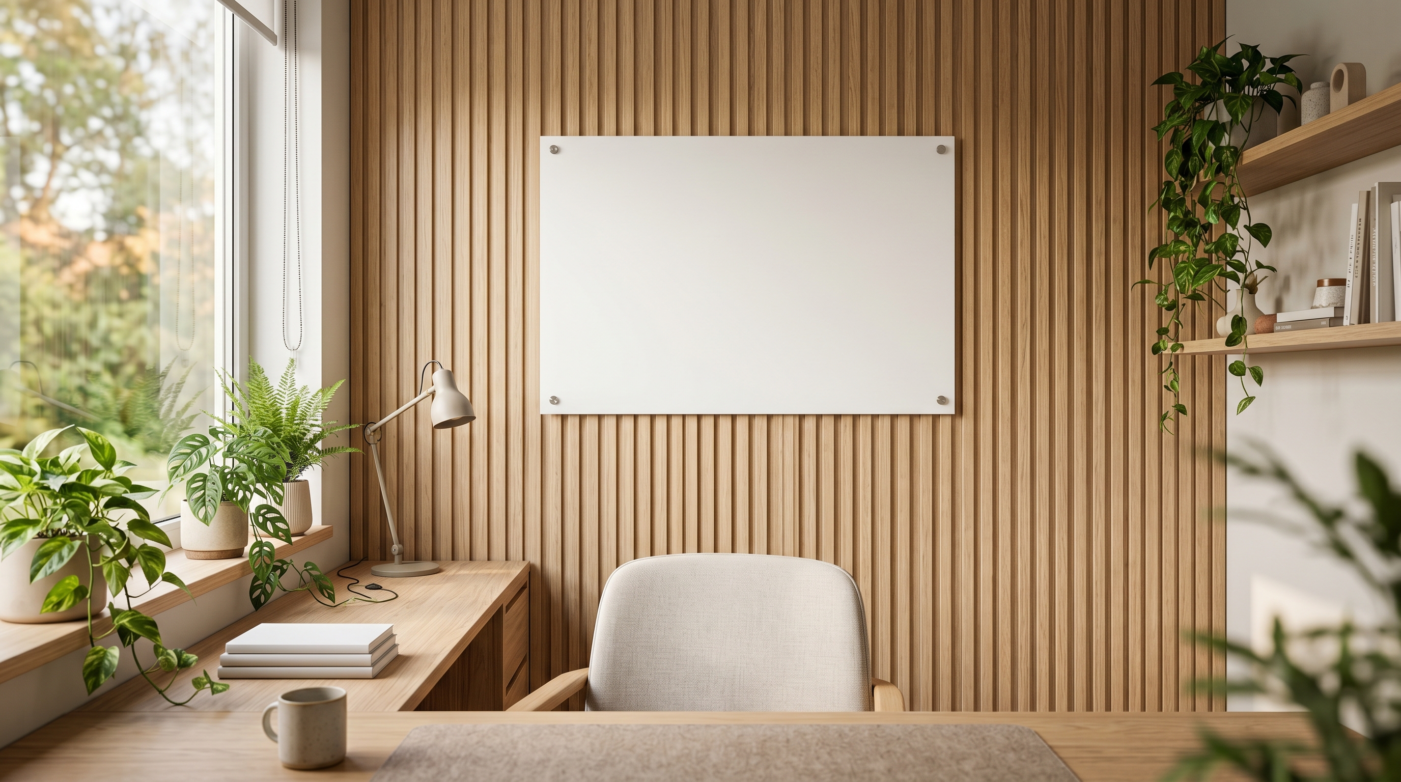 Scandinavian Warm Office office background, no logo