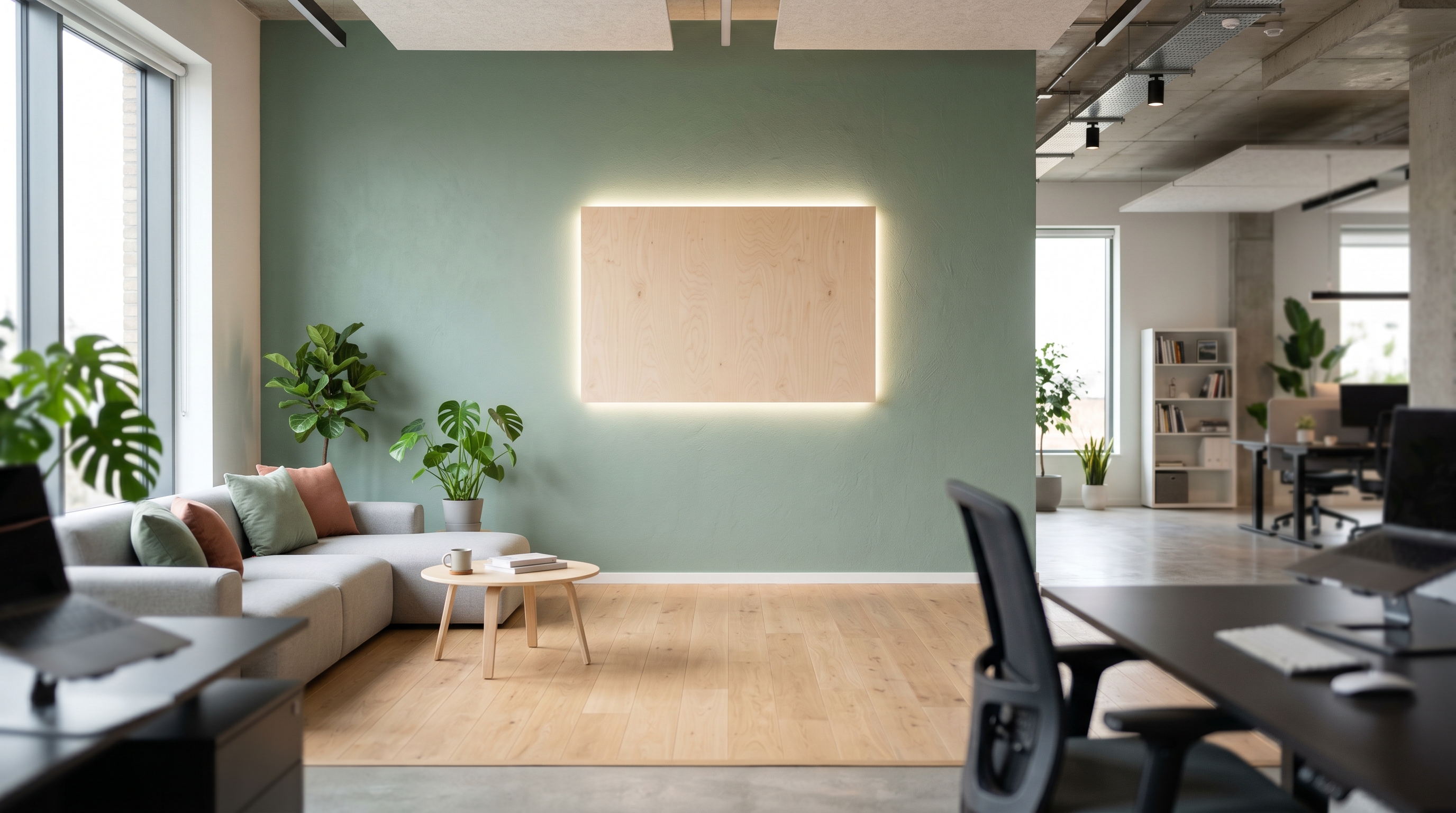 Open-Plan Startup HQ office background, no logo