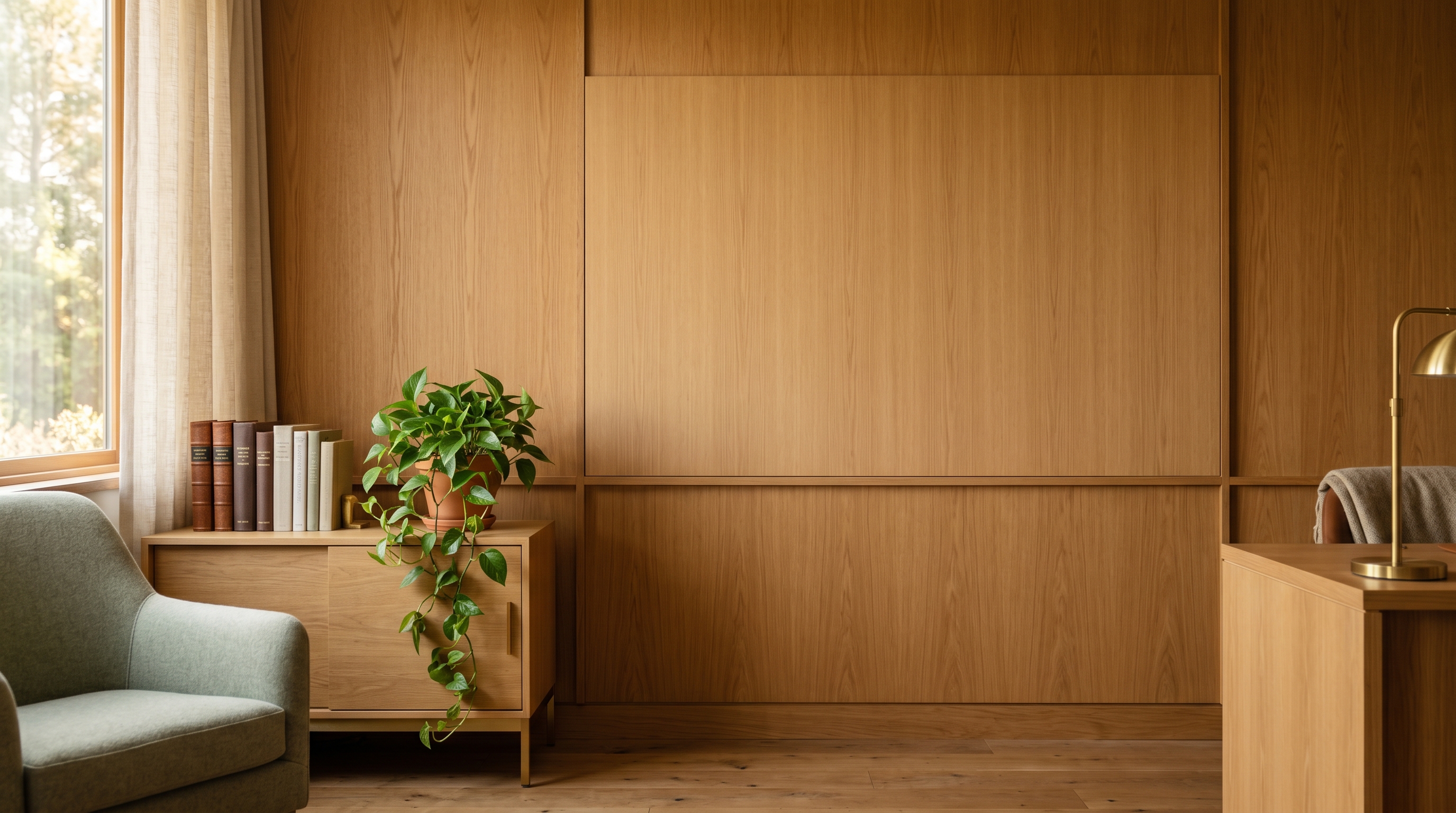 Warm Wood Home Office office background, no logo